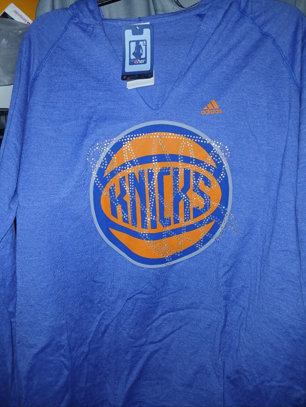 Adidas Womens Blue Hoodie with Orange Knicks Logo New With Tags